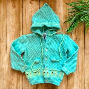 VINTAGE Ganeshan Baby Sweater Jacket - Estimated Size 3-6 Months Aqua with Cats